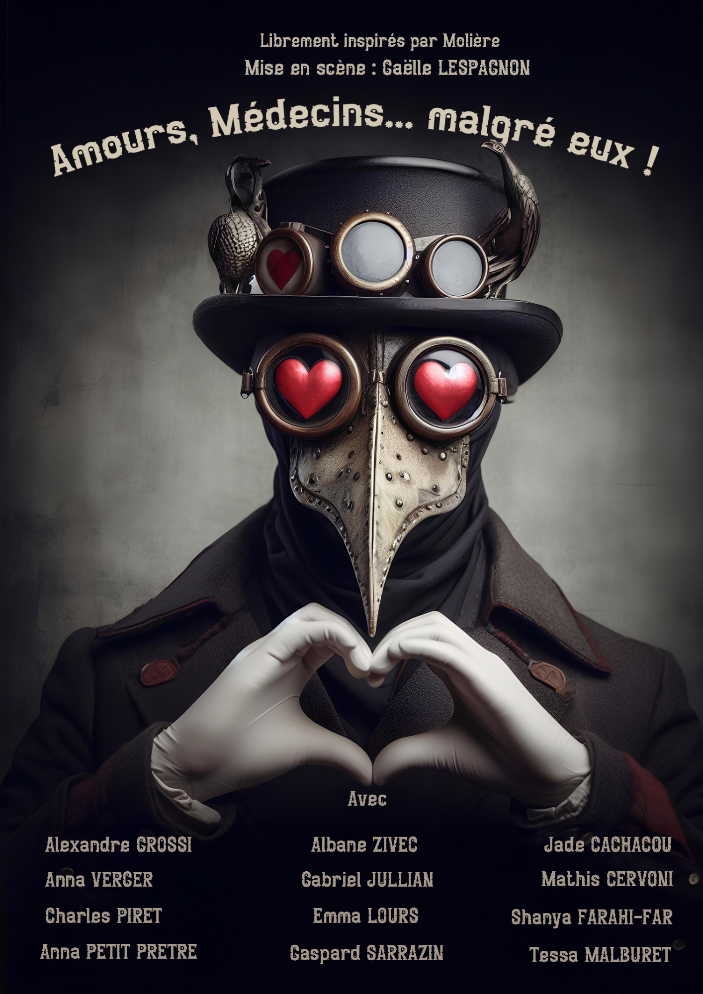 Affiche artistique avec des personnages portant des lunettes et formant un cœur.